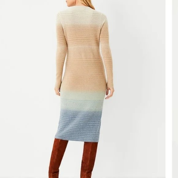 New Ann Taylor Ombre Almond Aqua Lurex Sweater Dress Sz PS - Picture 3 of 16